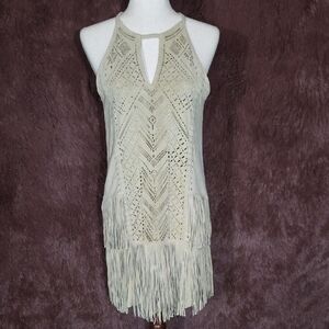 Parker Cream Crochet Fringe Mini Dress